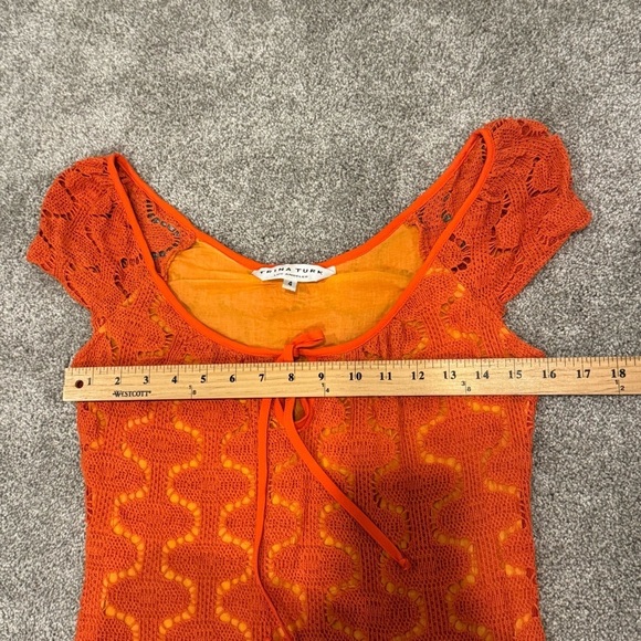 Y2K Vintage Trina Turk Orange Crochet Mini Dress size 4 EUC - Picture 9 of 11
